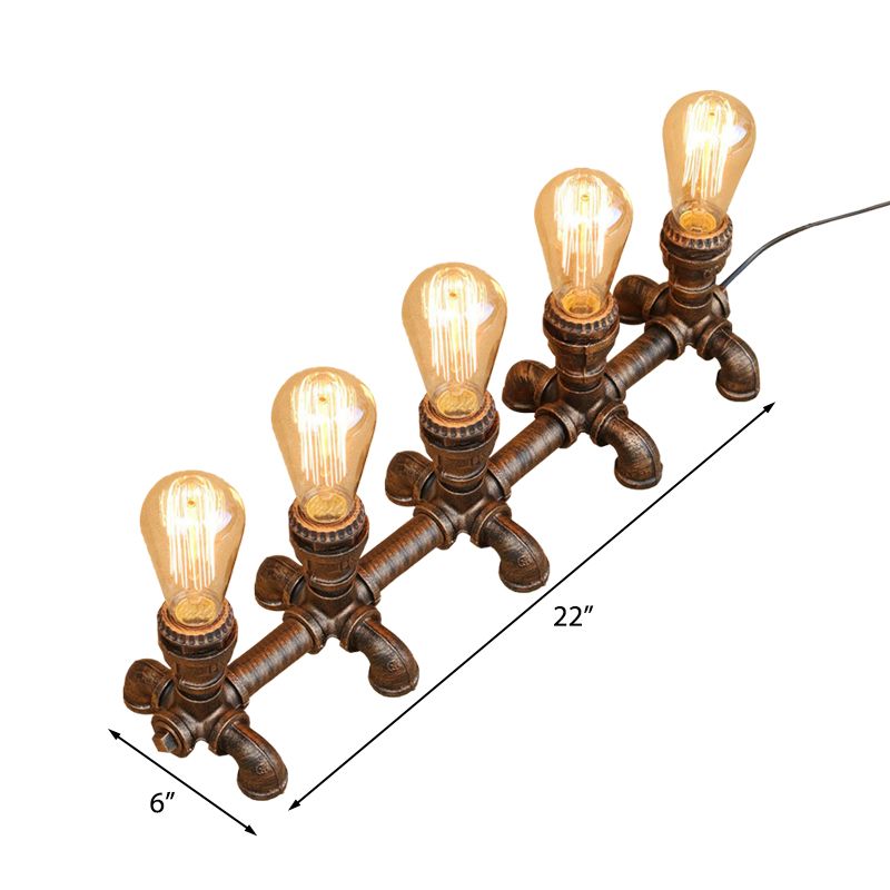 Bronze 2/3 lichten Standingslicht Industrieel Metallic Open bol Tafelverlichting met pijpontwerp voor coffeeshop
