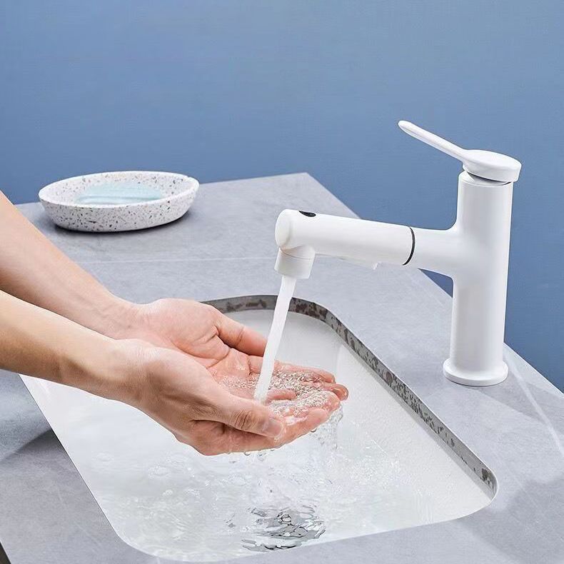 Modern Vessel Sink Faucet Copper 1-Handle Low Arc Retractable Vessel Faucet for Bathroom