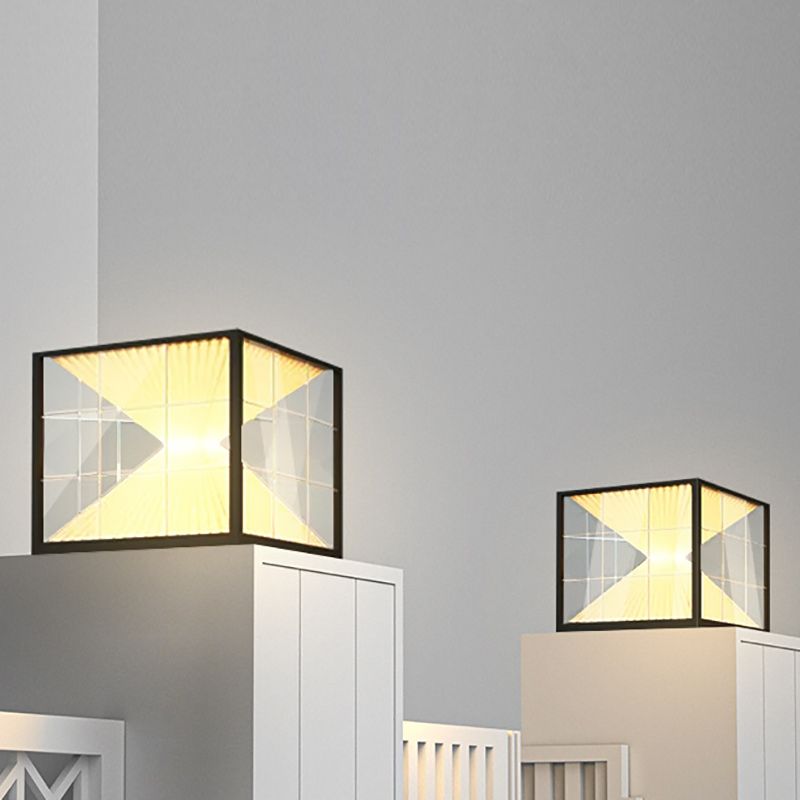 Metal Square Shape Outdoor Light Modern Style 1 Light Solar Pillar Light in Black