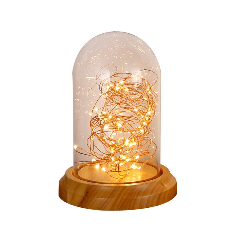 Lámpara moderna de la mesa nocturna LED BEIGE BEGE Bell Lámpara de escritorio con sombra de vidrio transparente, base de madera