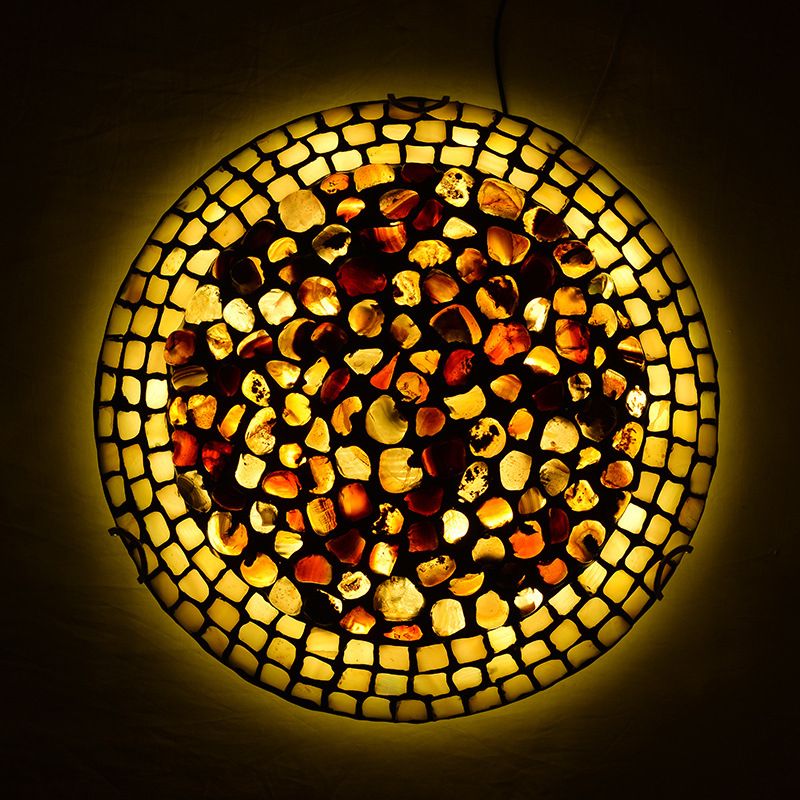 Agate Amber Ceiling Light Dome Shade Mediterranean Flush Mount Lighting with Shell Decor