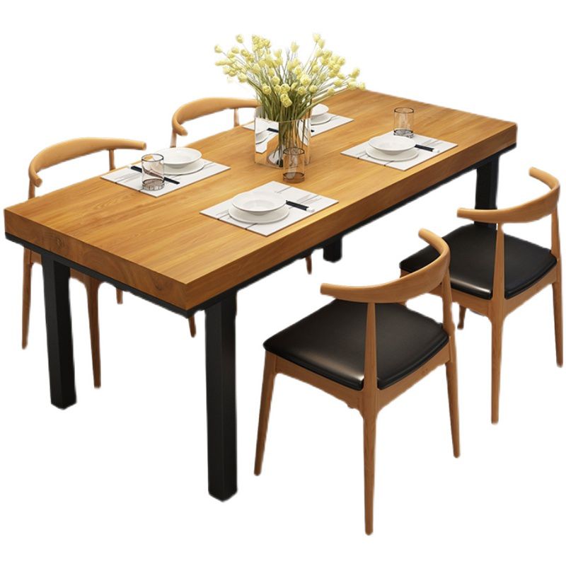Light Wood Finish Industrial Dining Set 1/2/5 Pcs Pine Wood Dinette Set