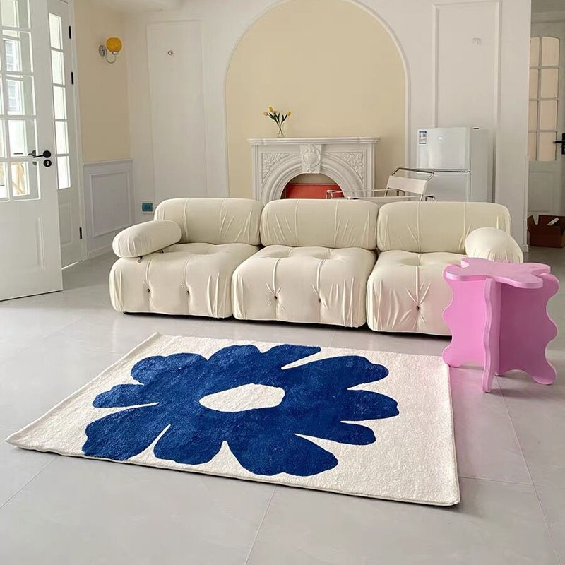 Flower Pattern Soft Rug Rectangle Polyester Loom Rug for Bedroom