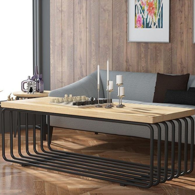 Metal Frame 1 Single Coffee Table Nordic Wood Rectangular Cocktail Table with Storage