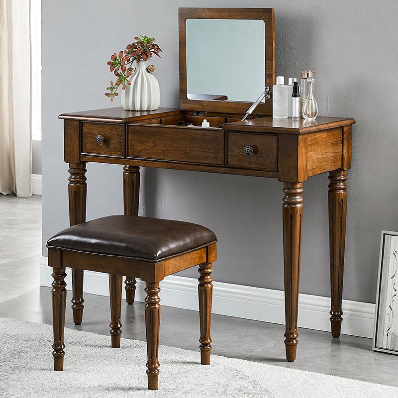 Traditional Vanity Dressing Table Solid Wood 2-Drawer Makeup Vanity Desk