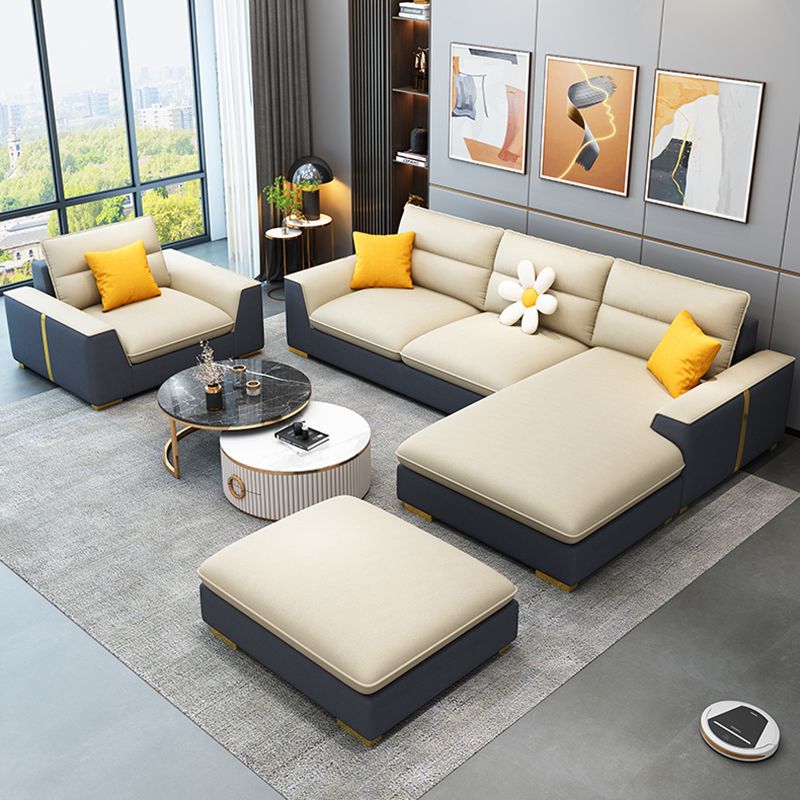 Contemporary Faux Leather Square Arm Sofa with Bolster Pillows for Living Room