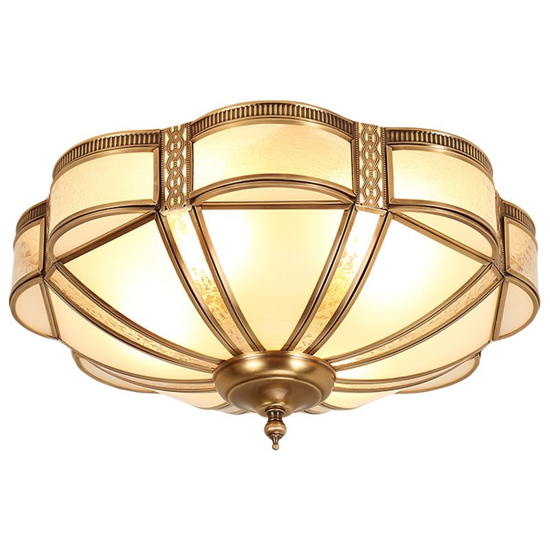Style Colonial 1 Lumière Plafonnier En Cuivre Abat-Jour En Verre Blanc Plafonnier Chambre Salle À Manger