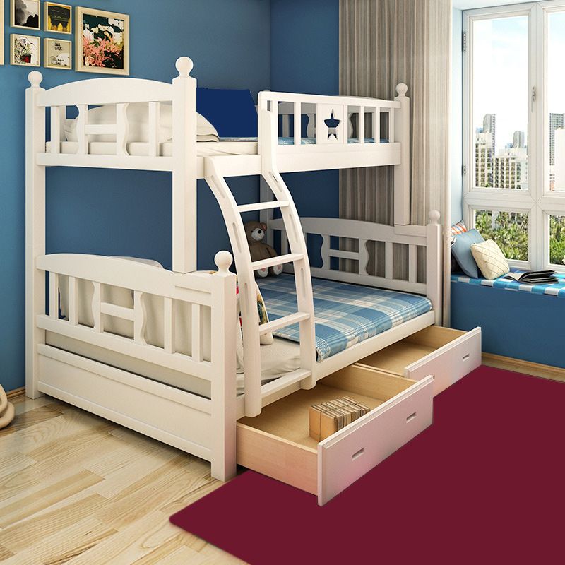 Beech Bunk Bed Modern Style Bunk Bed with Footboard in White