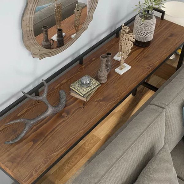 Rectangle Pine Wood Top Bar Table Luxurious Bar Table with Trestle Base in Black