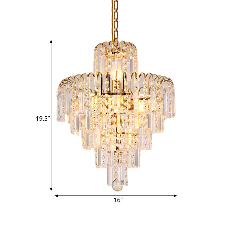 Modern Tiered Crystal Hanging Light Fixture 4/6/11 Lights Ceiling Light for Dining Room in Gold, 16"/18"/23.5" wide