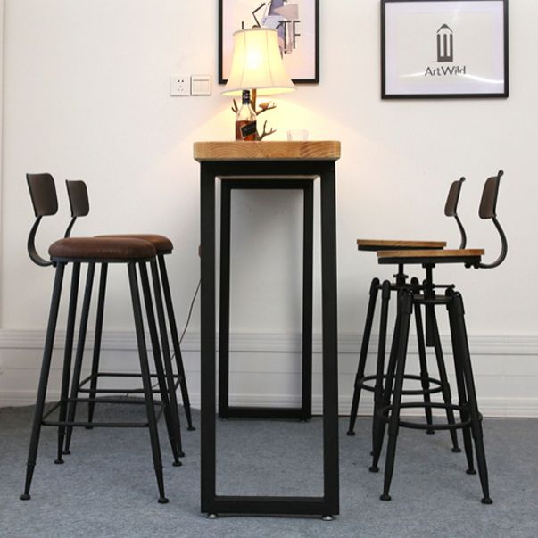 Light Brown Modern Style Bar Table Solid Wood Bar Table with Metal Base