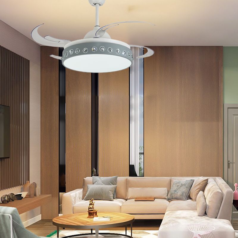 Kristallperlen LED Semi Mount Light Nordic Style 8 Blade Blau -weiße Deckenhalterventilator