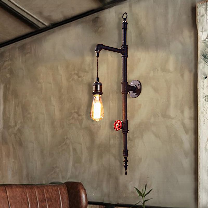 Metal Rust Sconce Light Exposed 1-Light Industrial Wall Mounted Light with Pressure Gauge