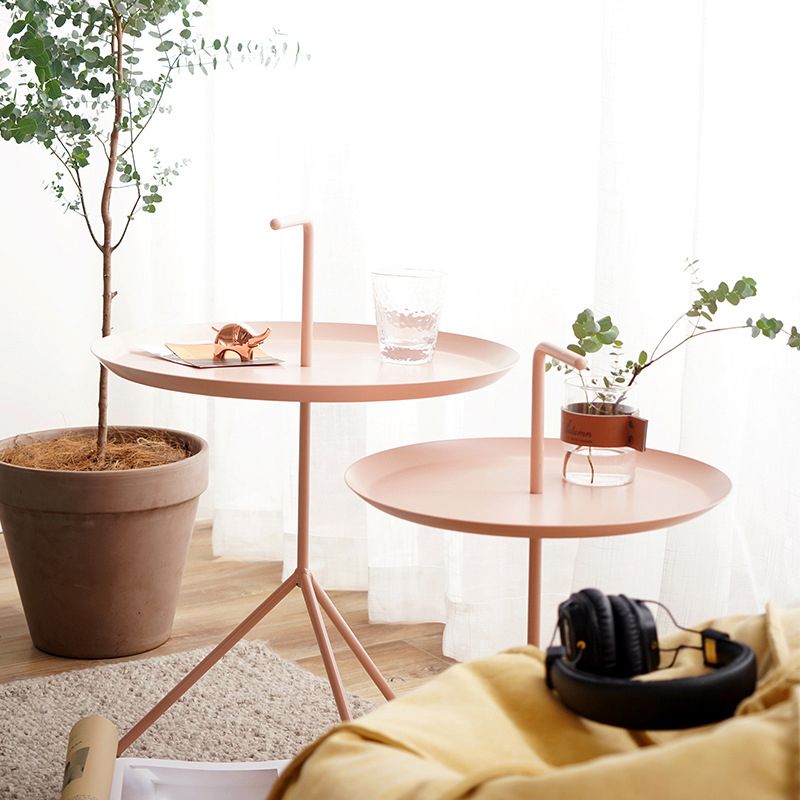 21.6"/25.5" Tall Metal Pedestal End Table Round Tray Top Side End Table