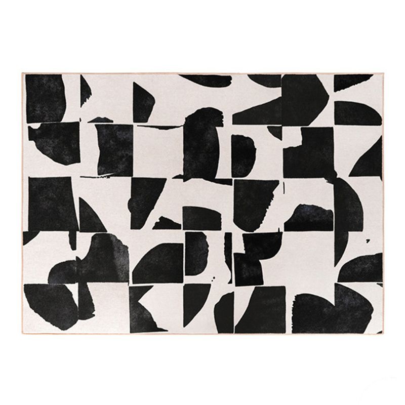 Black Semicircle Rug Polyester Casual Rug Non-Slip Backing Rug for Living Room