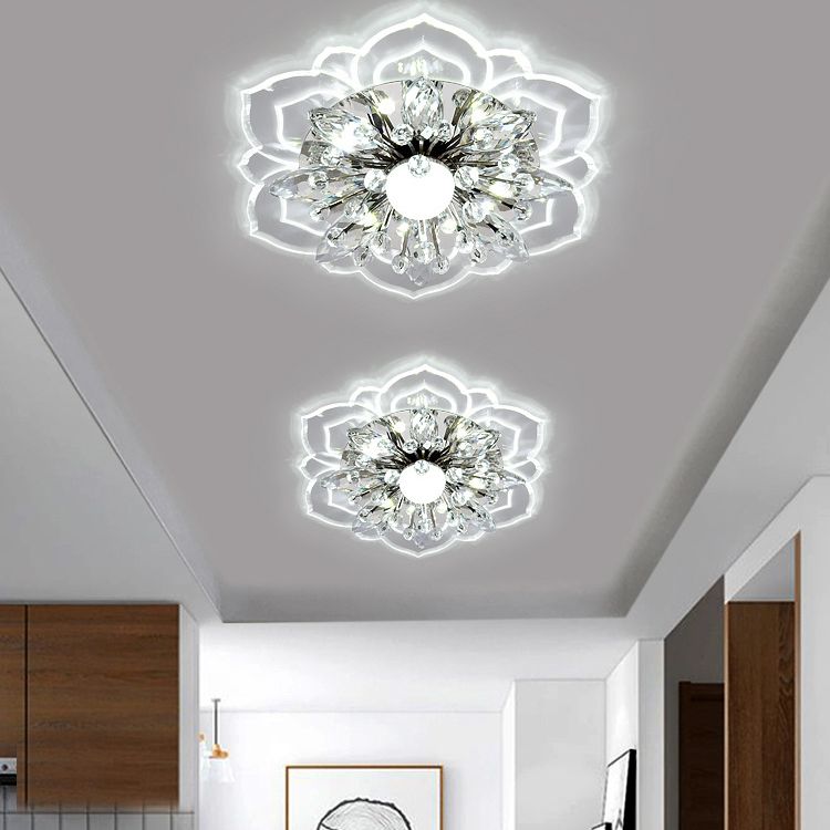 Modern Flower Ceiling Mount Light Fixture Crystal Ceiling Lights