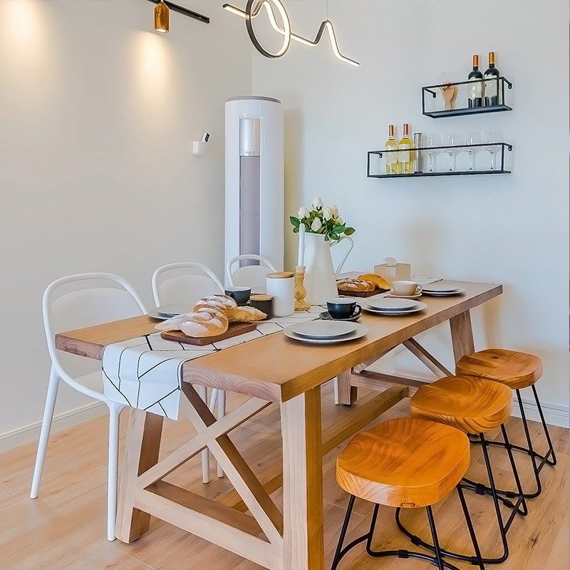 Natural Finish Table with Wooden Base Modern Solid Wood Top Dining Table