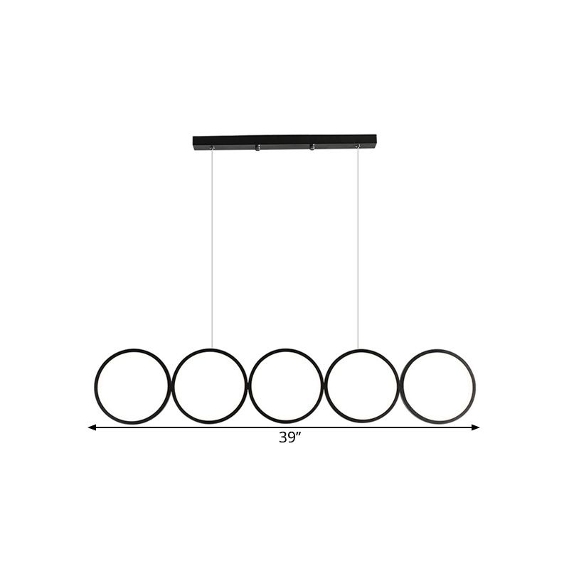 31,5 "/39,5" W Anelli Sospensione Lampada minimalista Led Idee di illuminazione dell'isola nera in luce calda/bianca