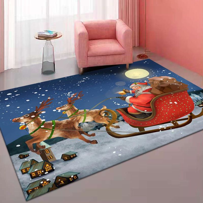Red Modern Rug Polyester Santa Claus Rug Non-Slip BKing Rug for Living Room