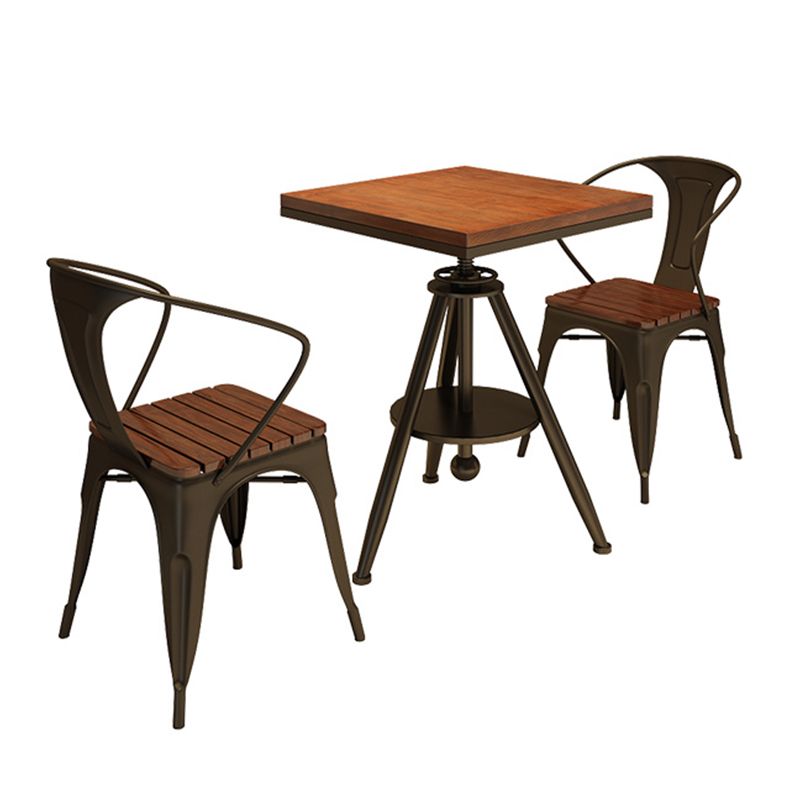 Solid Wood Industrial Dining Table Adjustable Square Table with Black Frame for Dinning Room