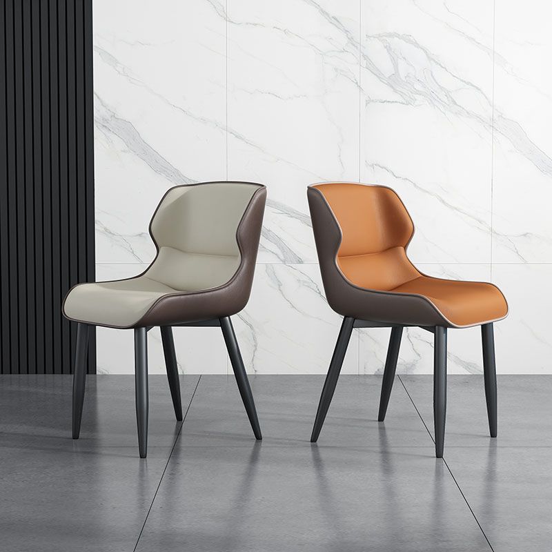 Sillas de comedor de cuero de estilo moderno Sillas laterales con brazo Parsons y respaldo (juego de 2)