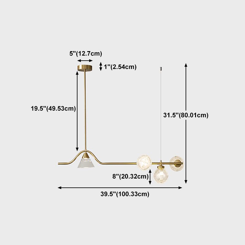 Gold Island Lights Modern Multi-Head Geometry Restaurant Hanging Lamps with Glass Shade