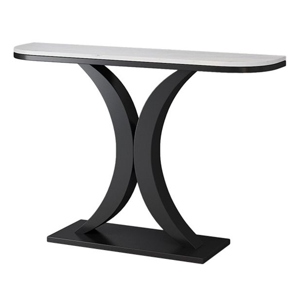 Glam Iron Console Sofa Table Half Moon Marble Console Accent Table for Hall