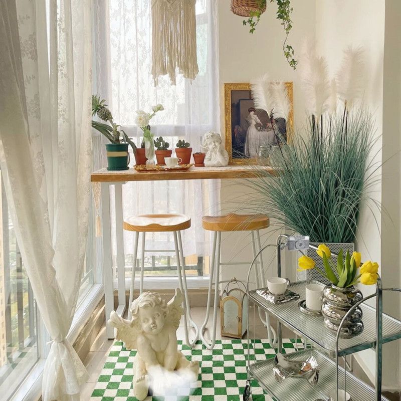 Rectangle Pine Wood Top Bistro Table Modern Pub Table with White Metal Base