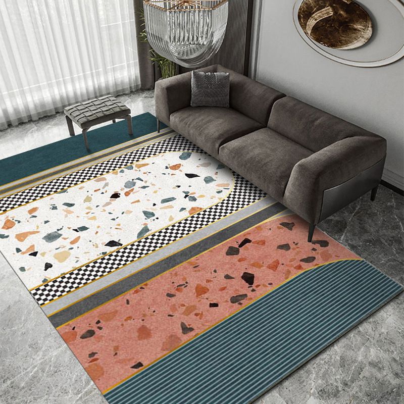 Gray Modenr Rug Polyester Striped Indoor Rug Non-Slip Backing Rug for Living Room