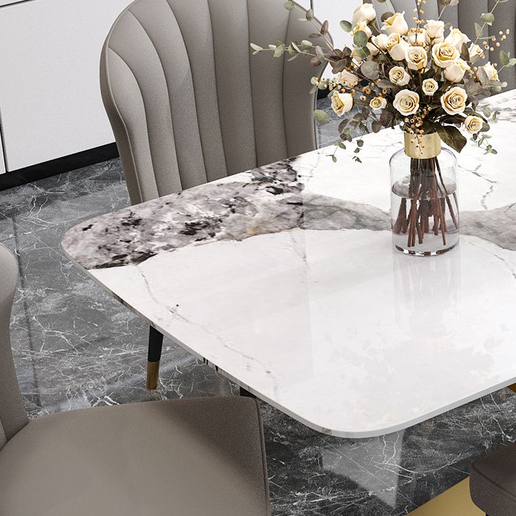 Rectangle Glam Dining Table White Tone Fixed Table with Sintered Stone