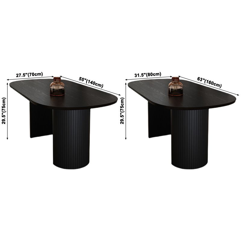 Minimalist Black Kitchen Dining Table Solid Wood Oval Shape Dining Table with Double Pedestal Bases
