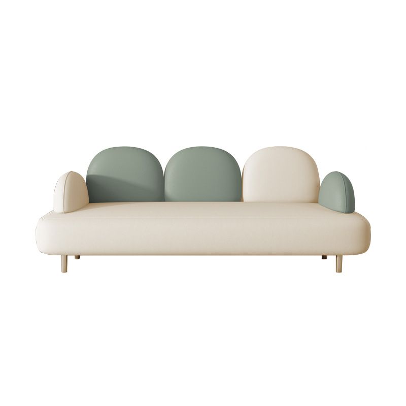 Modern Faux Leather Sofa Metal Gold Legs Recessed Arm Curved Sofa