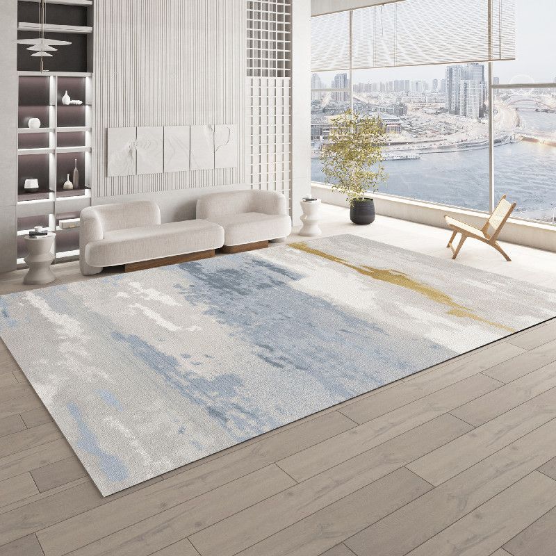 Grey Tie-Dye Print Carpet Modern Polyester Area Rug Stain Resistant Rug for Living Room