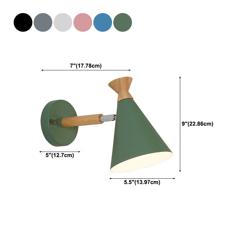 Nordic Style Iron Wall Mount Light Cone Shape Colorful Wall Lamp for Living Room