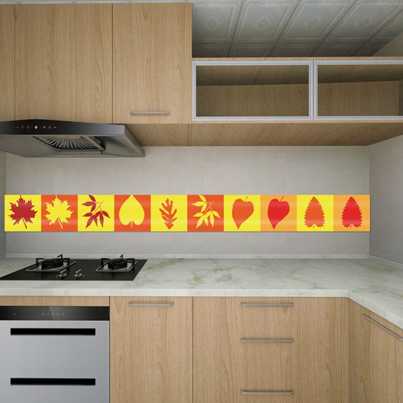 Rustic Botanix Leaf Wallpaper Panels Red-Yellow Easy Peel off Wall Decor for Kitchen