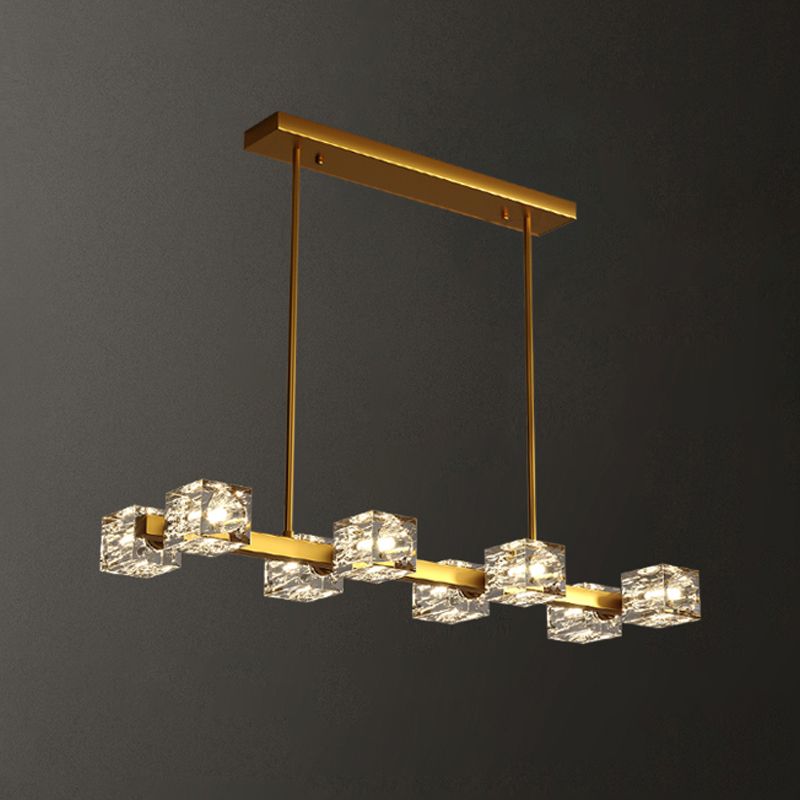 Modern Style Simple Island Pendant Geometric Shade Crystal Island Light for Restaurant