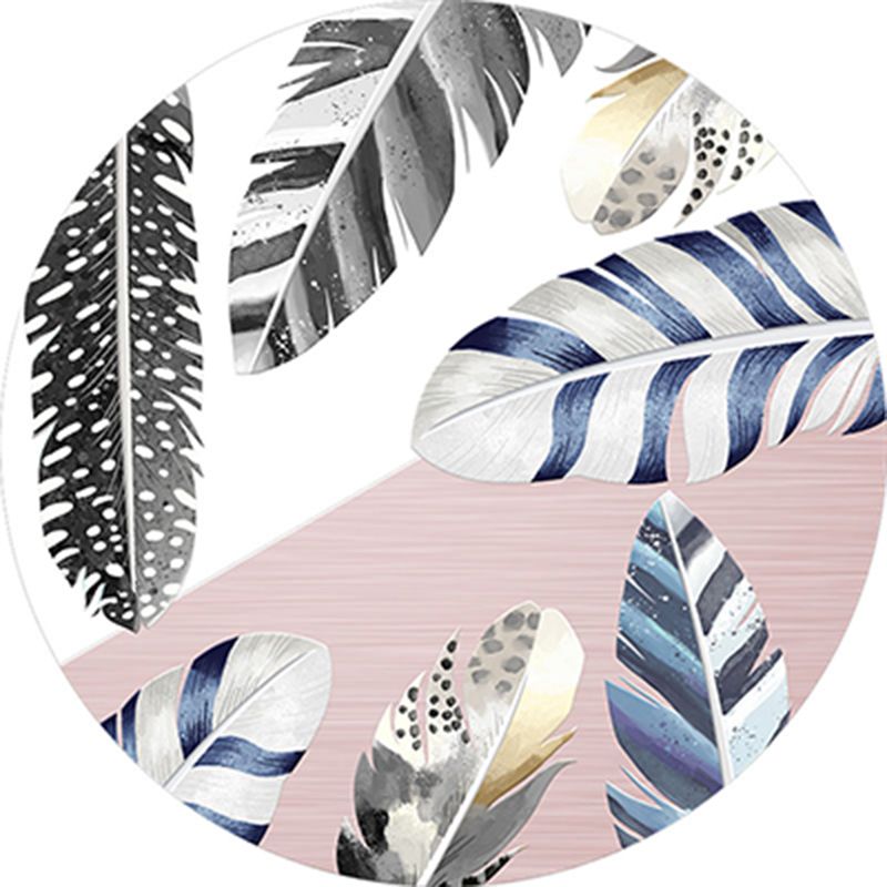 Round Multicolor Modern Area Rug Polyester Feather Print Rug Easy Care Indoor Rug for Living Room