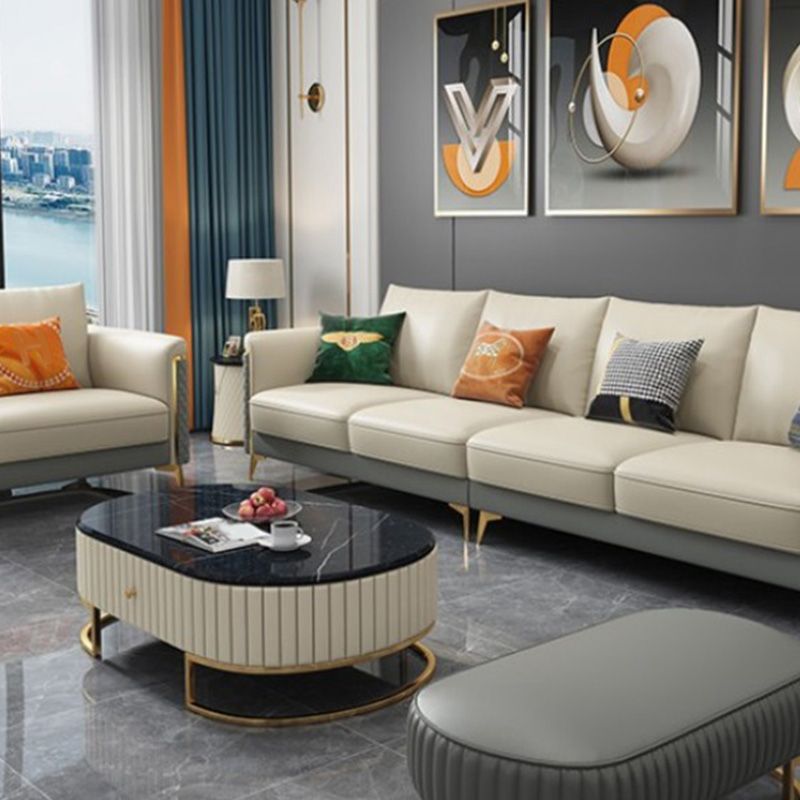 Glam Tuxedo Arm Sofa Stain Genuine Leather Sofa with Pillows