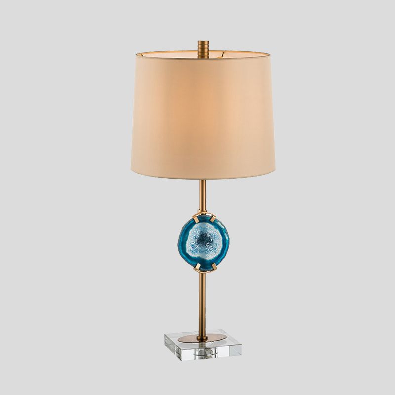 1 tête de salon Light Light Blue Night Night Table Lampe avec une teinte en tissu de baril