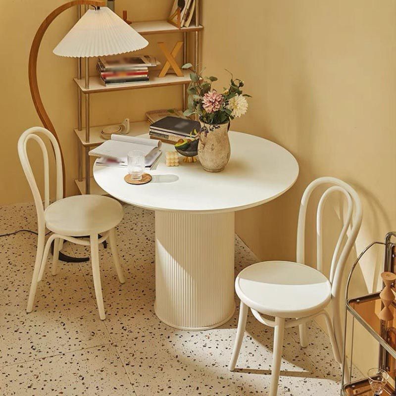 Simplicity Round Restaurant Table White Stone Top Dining Table for Living Room