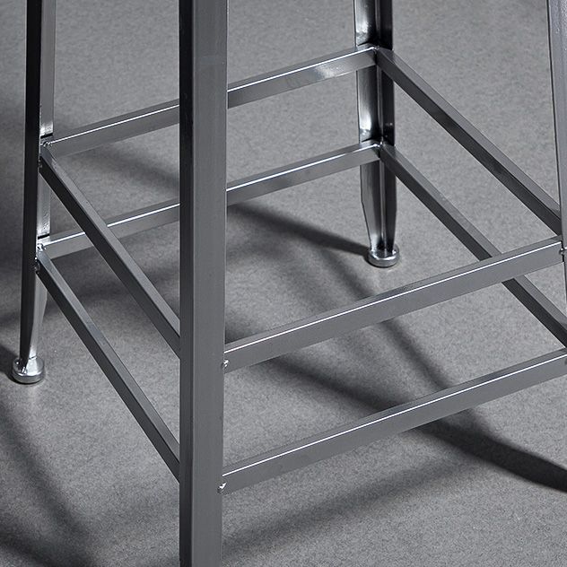Industrial Coffee Shop Footrest Stools Silver Iron Bar Stool