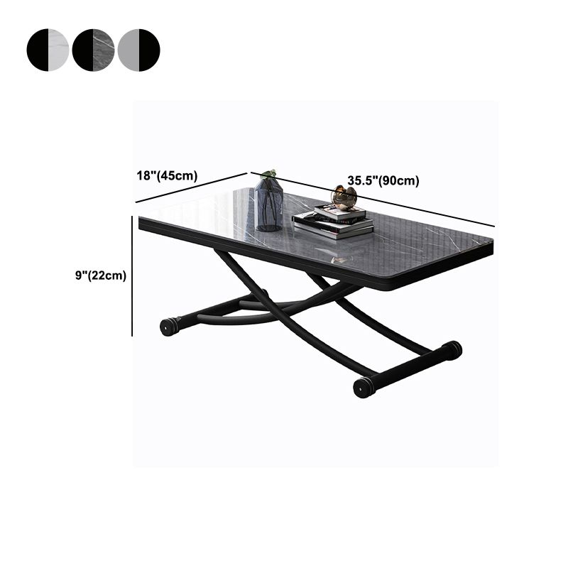 8.6"H Modern Metal Cross Base Glass Rectangular Adjustable Coffee Table