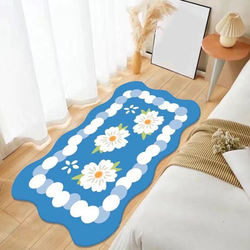 Orange Casual Rug Flower Polyester Rug Stain Resistant Rug for Living Room