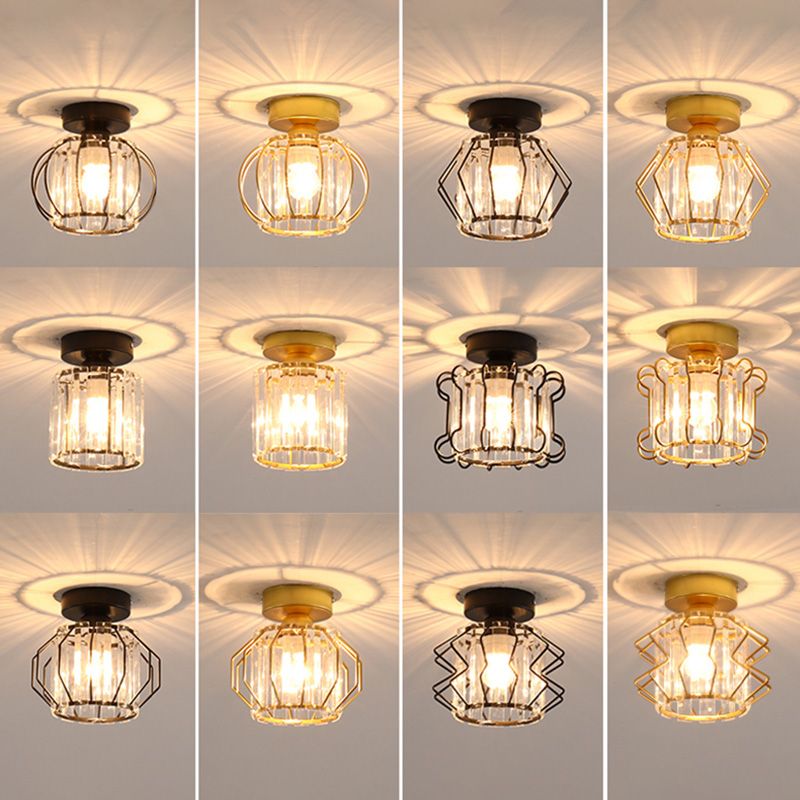 Caged Crystal Flush Ceiling Light Modern Style 1 Bulb Flush Mount Light for Hallway