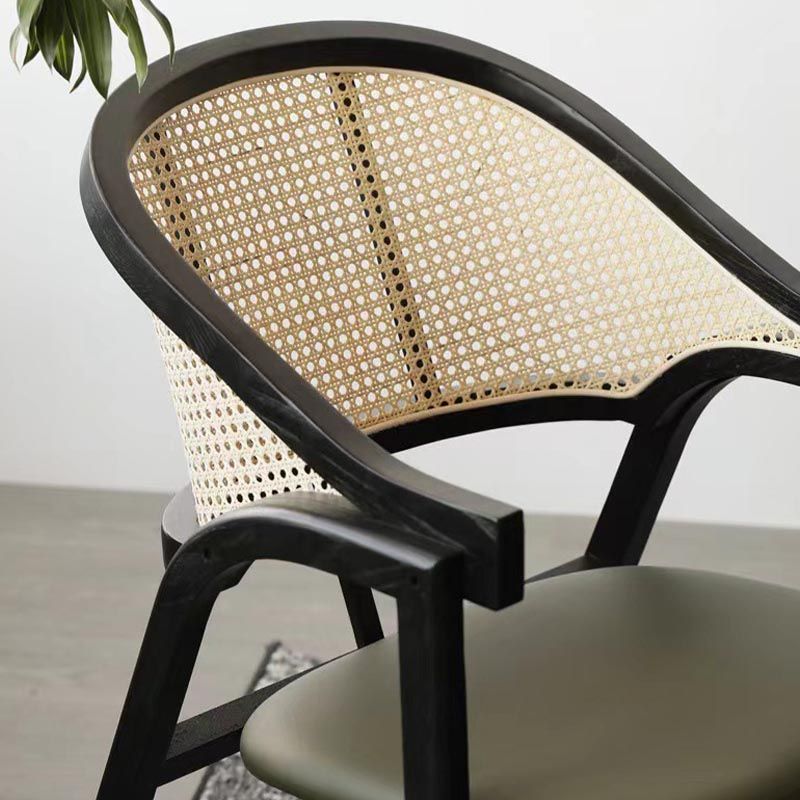 Glam Rattan Dining Chairs Open Back Dining Side Furniture with Wood Legs in Matte Finish