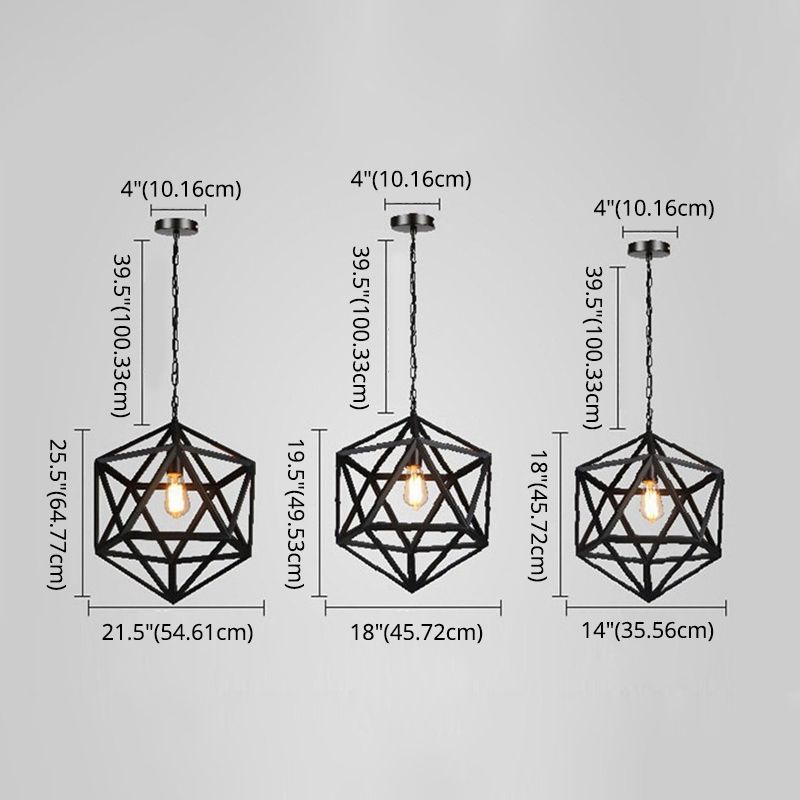 1 Light Prism Cage Hanging Pendant Lights Retro Industrial Style Metallic Pendant Ceiling Lights