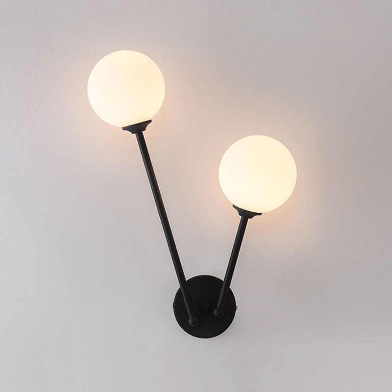 Modern Style Ball Shade Wall Light Glass 2 Light Sconces for Bedroom