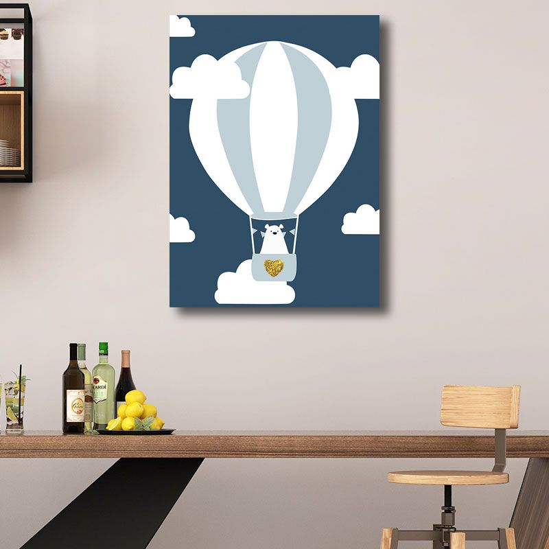 Cute Bear Wrapped Canvas Cartoon Decorative for Children Bedroom Wall Art Decor in Blue
