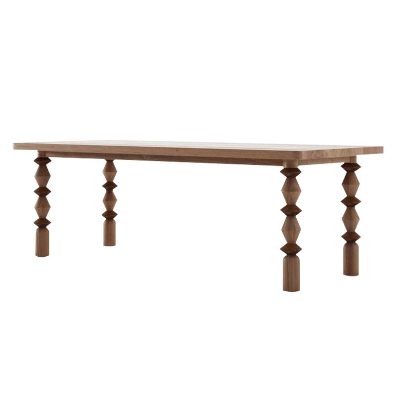 Solid Wood Dining Table Rectangle 4 Legs Dinner Table for Dining Room