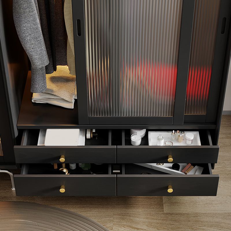 Industrial Pine Wood Wardrobe Cabinet 2-Doors Wardrobe in Black